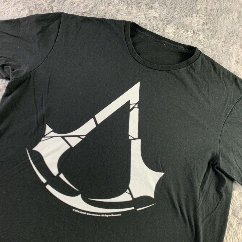 Assassins Creed Shirt Mens Medium Black White Rogue Logo 2019 Ubisoft Video Game